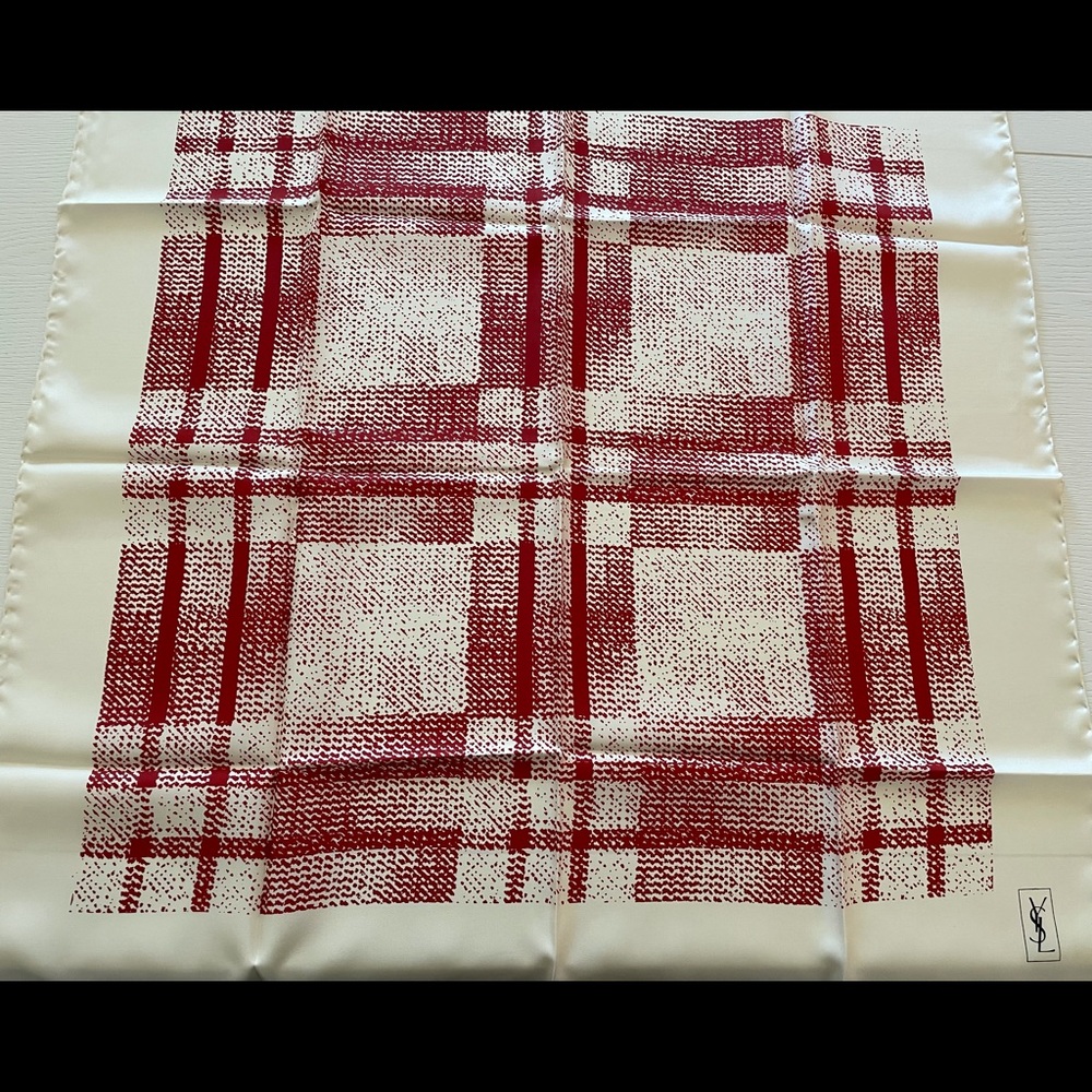 Vintage Yves Saint Laurent Silk Scarf with original packaging.